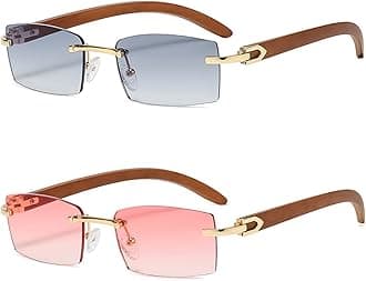 Heptagram Rectangle Fashion Rimless Sunglasses for Women Men Gangster 90s Frameless Shades Retro Vintage Trendy Eyewear