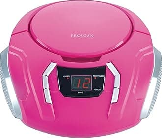 Portable CD Player Boombox with AM/FM Radio + Built in Speakers + Aux Input to Phone/Headphones/Any Audio - CD Players for Home Using AC Adapter or C Batteries, Pink