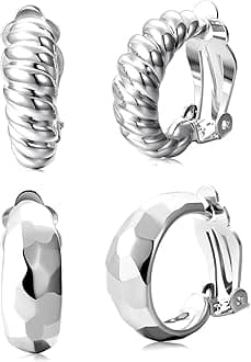 Clip on Earrings Women, 14K Gold Hoop Clip-On Earrings for Women, Hypoallergenic Non Pierced Croissant Earrings