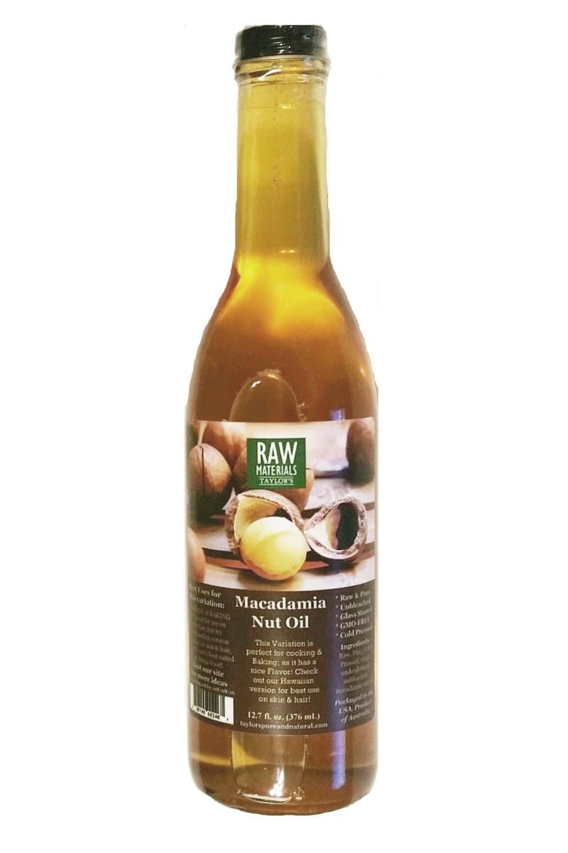RAW Materials - RAW Virgin Macadamia Nut Oil - Unbleached - Cold Pressed - GMO FREE - 12.7oz. - Great for Cooking/Baking