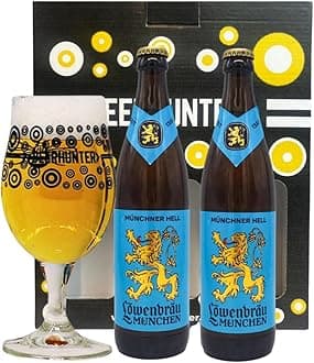 Lowenbrau Helles German Lager Gift Set with Beerhunter Glass (2 Pack)