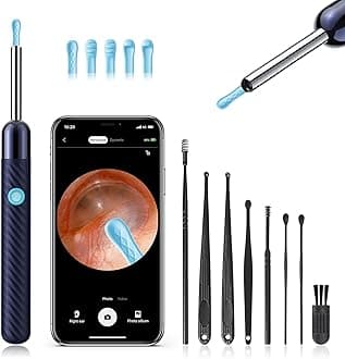 Ear Wax Removal - Earwax Remover Tool with 8 Pcs Ear Set - Ear Canal Cleaner with 1080P Camera - FSA HSA Eligible - Ear Cleaning Kit with 6 Ear Spoon - Ear Camera for iOS & Android (Midnight Blue)