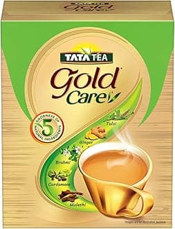 Tata Tea Gold Care, Rich In Taste, Goodness Of Elaichi, Ginger, Tulsi, Brahmi & Mulethi, Black Tea, 250gram, Powder