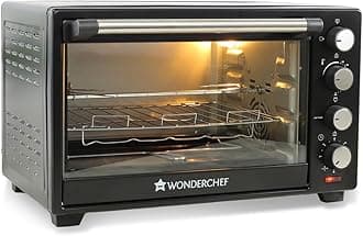 Wonderchef Oven Toaster Griller (OTG) - 28 litres, Black - with Rotisserie,Auto-Shut Off, Heat-Resistant Tempered Glass, Multi-Stage Heat Selection | Bake, Grill, Roast | Easy clean