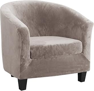MIFXIN Tub Chair Slipcover 2-Piece Velvet Barrel Club Chair Covers with Cushion Cover Stretch Soft Washable Armchair Sofa Couch Furniture Protector for Living Room Hotel Cafe (Khaki)