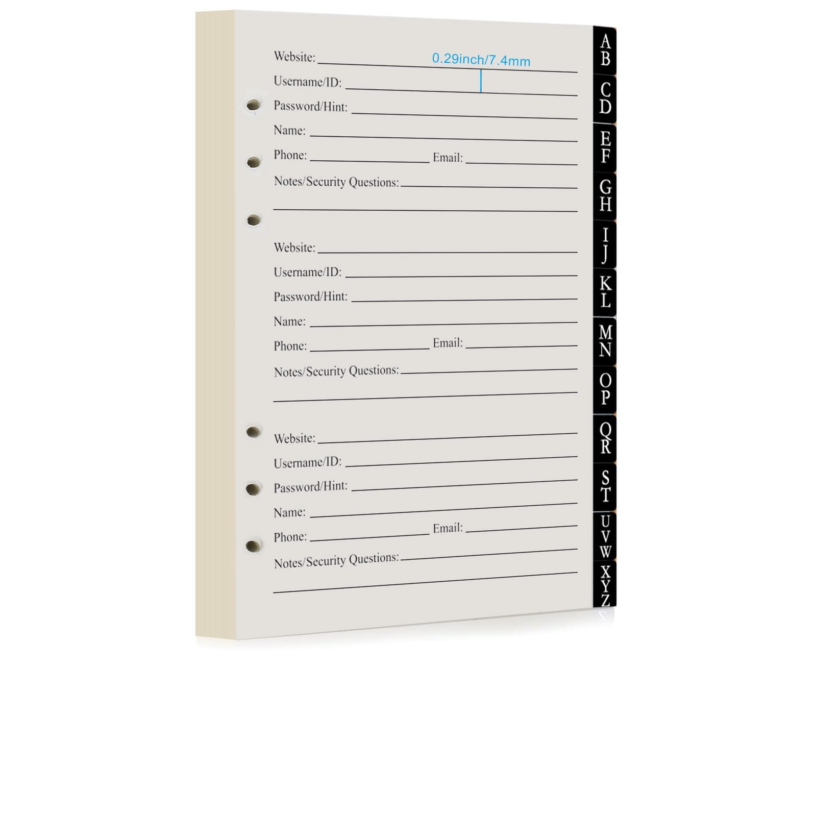 BTSFTOGET Password Book Refill Pages 212 Replacement Pages Internet Log Book, 8.2x5.6in, Large Print 576 Entries Durable Divider with Alphabetical Tabs, For Men Women Seniors Home Office Use