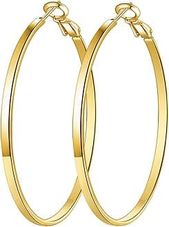 Gold Hoop Earrings,18K Gold Plated Rounded Hoops Earrings for Women
