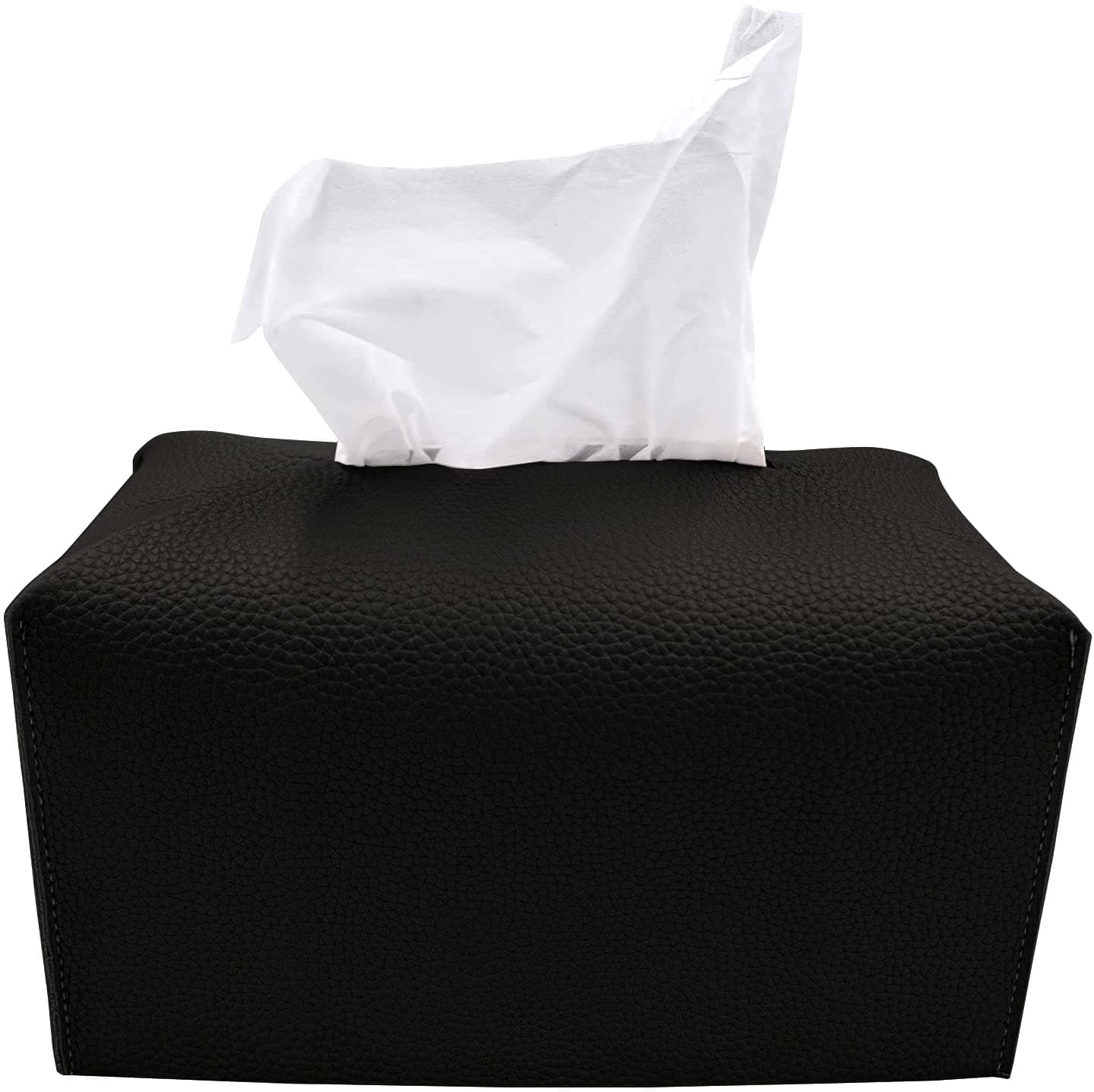 Tissue Box Cover, [Refined] Modern PU Leather Rectangular Tissue Box Holder - Decorative Holder/Organizer for Bathroom Vanity Countertop, Night Stands, Office Desk 9.5"X5"X5" - Black