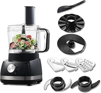 TopStrong Food Processor, 6-in-1 Food Processor and Blender Multifunctional for Chopping, Slicing, Shredding and Kneading Dough, 3 Speeds with Pulse, 2L Mixing Bowl, 3-in-1 Cutting Disc, 800W, Black