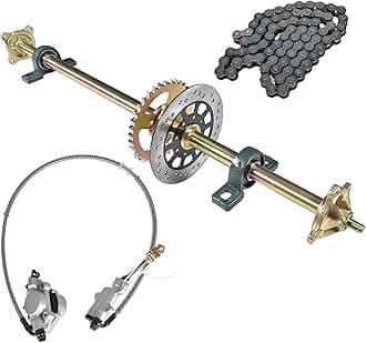 Go Kart Rear Axle Kit 44-inch Axle with Pillow Block Sprockets Brake Discs Hubs Chains Brake Master Cylinder Calipers Replacement for Go Kart ATVs 4x4s and Drift Tricycles
