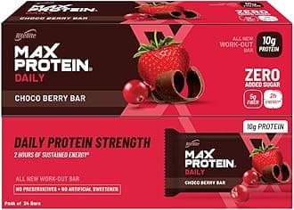 RiteBite Max Protein Daily Choco Berry 10g Protein Bar [Pack of 24] Protein Blend, Fiber, Vitamins & Minerals , No Preservatives, 100% Veg, No Added Sugar, For Energy, Fitness & Immunity - 1200g