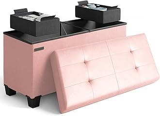 STORAGEBUD Storage Ottoman Bench with Bins, 30-in Storage Bench for Bedroom End of Bed, Folding Foot Rest Ottoman for Living Room Max 660lbs, Faux Leather Ottomans, Pink