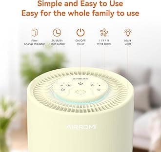 AIRROMI Air Purifier for Bedroom with HEPA Fet Filters, Pet Air Purifiers for Home Cat Pee Smell, Covers Up to 990Ft², Quiet 360° intake Air Cleaner for Allergies Dust Smoke Odor A2001 Yellow