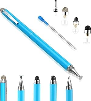 Stylus Pen for iPad - [4-in-1] High Sensitivity and Precision Touch Screen Stylus Disc Tip,Black Rubber Tip & Mesh Fiber Tip Universal for All Capacitive Touch Screen Device - Light Blue