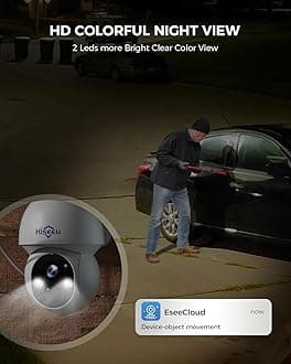Hiseeu Solar Camera Outdoor, 4MP Wireless Battery Camera, PTZ 360° View, PIR Motion Detection, Color Night Vision, IP66, 2-Way Audio, 2.4G WiFi…