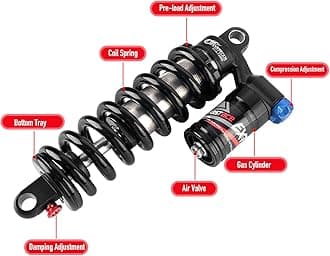 JFOYH Adjustable Oil+Coil Spring Rear Shock Suspension, Shock Absorbers For Downhill MTB Bike/E-bike, 190mm X 550lbs - Black
