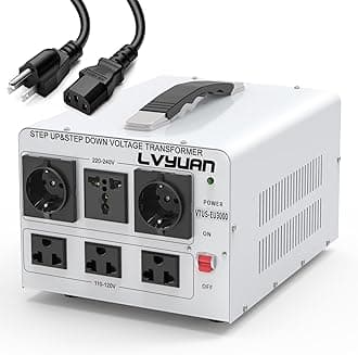 LVYUAN Heavy Duty 3000W Voltage Transformer Converter Step Up/Down Converter 110/120 Volt - 220/240 Volt with 3 US,2 European,1 Universal Outlets and CE Certified,Circuit Break Protection