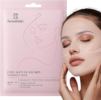 SeoulSkin Glass Skin Overnight Mask - Korean Collagen Face Mask with Low Molecular Collagen & Hyaluronic Acid, Pore Perfecting & Hydrating, Paraben-Free, For All Skin Types (1N)