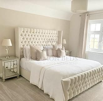 Wingback Bed Frame Double King Size Super King (Silver Plush, 4ft6 Double With Mattress)