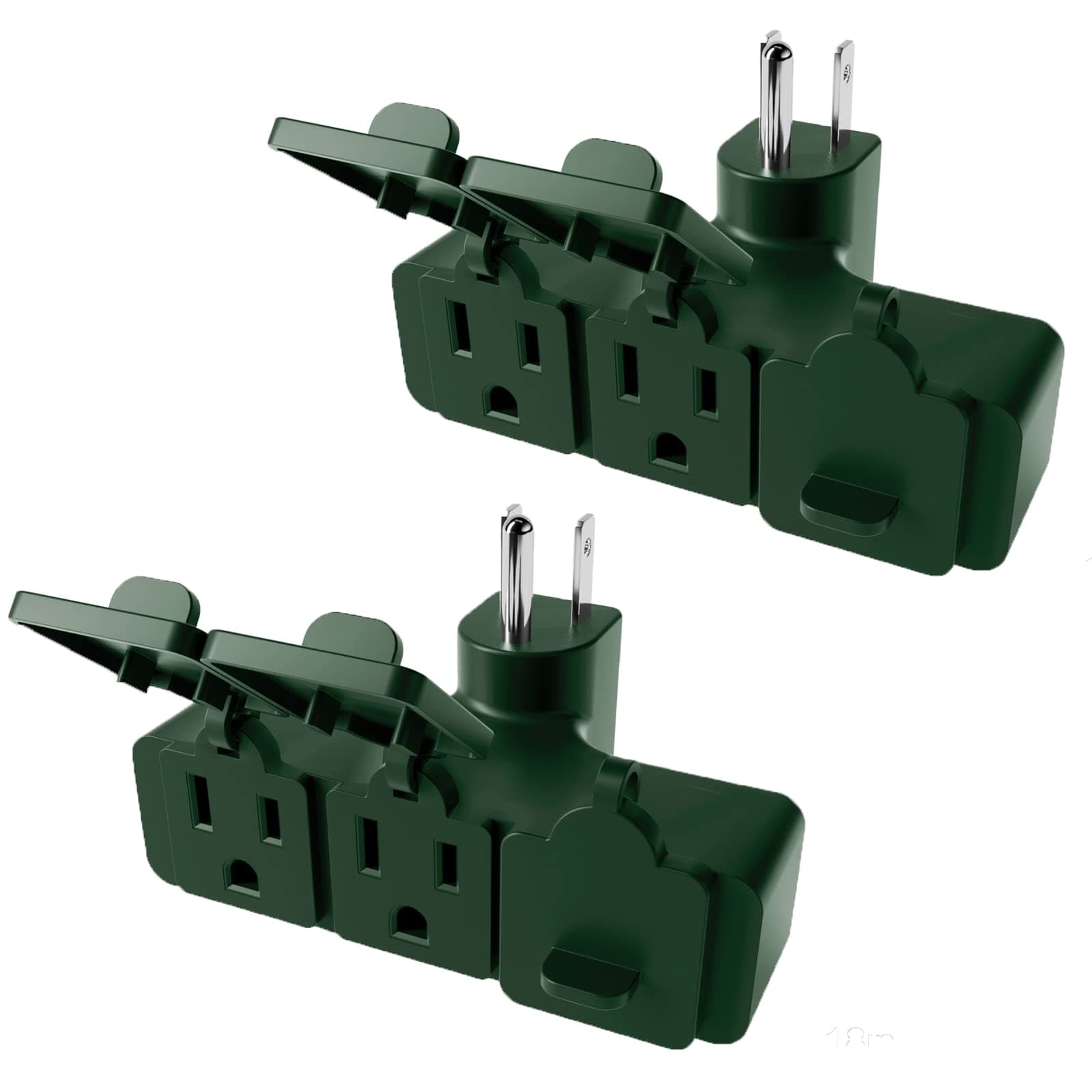 oviitech3-Outlet Wall Plug Adapter with Cover,Indoor Multi Plug，Outlet Plug for Indoor Use Only in Dry Location (2 Pack,Green)