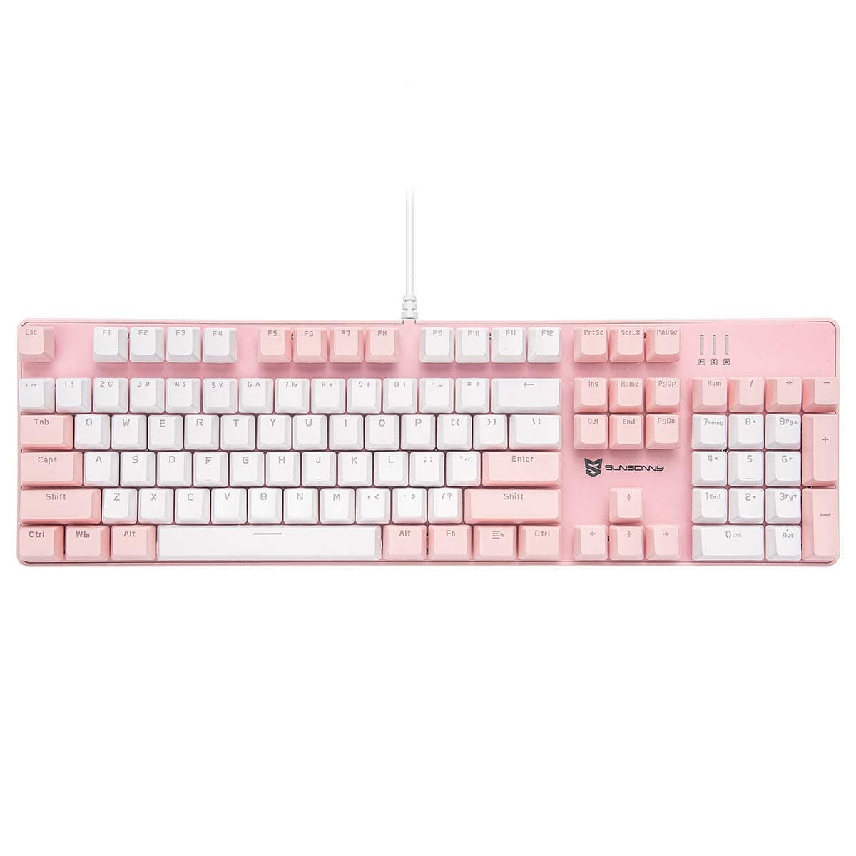 Mechanical Keyboard Gaming Keyboard with Brown Switch Wired White Backlit Keyboard Full Size 104 Keys US Layout(Pink & White)