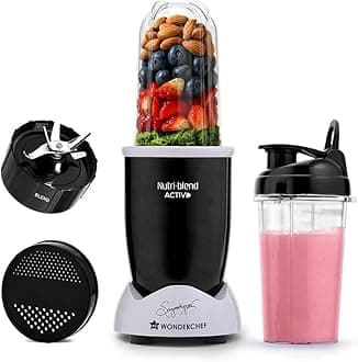 Wonderchef Nutri-blend Activ Mixer Grinder Blender, Smoothie Maker, 500W 22000 RPM 100% Full Copper Motor, 2 Unbreakable Jars, SS Blades, 2 Year Warranty, Recipe book by Chef Sanjeev Kapoor, Black