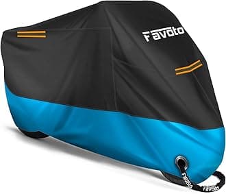Favoto Upgraded Version Motorbike Cover 210D Waterproof Motorcycle Cover Dustproof Heat-Resistant Outdoor Protection 116 x 41 x 50 inch with 2 Windproof Buckles Reflective Strip