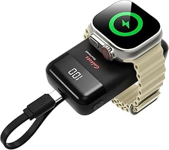 3000mAh Mini Portable Charger for Apple Watch,Fast Charging for iWatch and iPhone,Wireless Magnetic Charger with Built-in USB C Cable,Travel Gifts for SE/Ultra/1-9 Series,iPhone15/16, Black