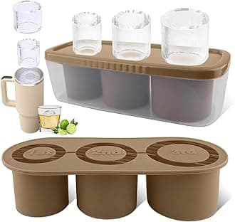 Tcamp Ice Cube Tray With Lid and Bin for 30-40 oz Tumbler Cup, Silicone Ice Cube Molds for Chilling Cocktails, Whiskey, Drinks, Coffee, Tea, Easy Fill and Release Ice Maker (Brown)