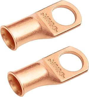 SELTERM 1/0 AWG 1/2" Stud Copper Wire Lugs, Battery Cable Ends, Ring Terminals, 0 Gauge Terminal Connectors, UL Heavy Duty Bare Copper Eyelets
