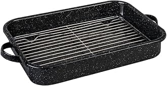 Open Roasting Pan with Flat Rack (Speckled Black) - Accommodates up to 25 lb poultry or roast.