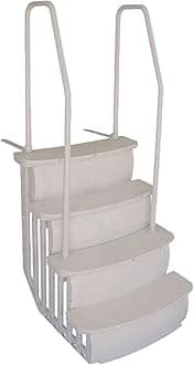 Easy Entry Steps with Dual Handrails for 48-54 Inch Above Ground Swimming Pools with Deck/Platform, Taupe