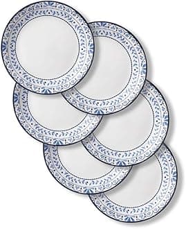 Vitrelle Salad Plates Set Triple Layer Glass and Chip Resistant, 9-Inch Lightweight Round Plates, Portofino, Caspian, 6-Piece