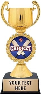 Personalized Cricket Trophy, 7.25" Gold Cup Cricket Team Trophies with Free Custom Engraving
