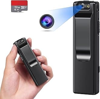 Mini Body Camera Video Recorder, Pocket Camera, Tiny Camera, Nanny Small Cam, Body Spy Camera, Small Security Camera for Home Outdoor Office and More (with 32G Red Super high-Speed Memory Card)