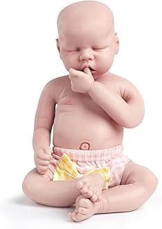Vollence 18.5 inch Sleeping Full Silicone Baby Dolls That Look Real, Non Vinyl Dolls, Bald Mouth Open Real Silicone Dolls Asleep Full Silicone Baby - Girl