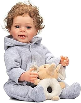 Reborn Baby Boy 22 inch Anatomically Correct Baby Boy Doll Silicone Full Body Realistic Boy Toddler Baby Dolls Curly Hair with Teeth for Boys Girls Gift