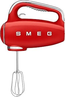 Smeg HMF01RDUK Retro 50's Style Hand Mixer, 9 Speed Levels, 3 Stainless Steel Whisks, Red, 1 Year Warranty