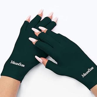 MelodySusie Premium UV Protection Gloves for Manicures, Cool Feeling Fabric,Professional UPF50+, UV Nail Gloves for Gel Nail Lamp, Anti UV Light, Skin Care Fingerless Design, Deep Green
