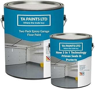 T A Paints Ltd Two Pack Epoxy Resin Garage Floor Paint 3 In 1 Primer Sealer Protect Heavy Duty 2k Industrial Factory Floor Coating for Concrete Stone Brick (5L Blue RAL 5012)