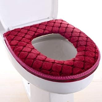 Toilet Seat Cover for Bathroom, Toilet Seat Cushion Covers Soft Thicker Warmer Washable Toilet Seat Cover Pads with Zipper Home Reusable (Red)