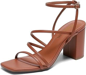 Women's Heels Chunky Block Strappy Square Open Toe Ankle Buckle Heeled Sandals Wedding Party Dress Shoes Indie