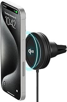 Velox Qi2 Mini Wireless Charging Car Mount - MagSafe Compatible Air Vent Phone Mount with 15W Charging for Qi2-enabled Smartphones Including iPhone 12, 13, 14, 15 and 16. Car Charger Included.