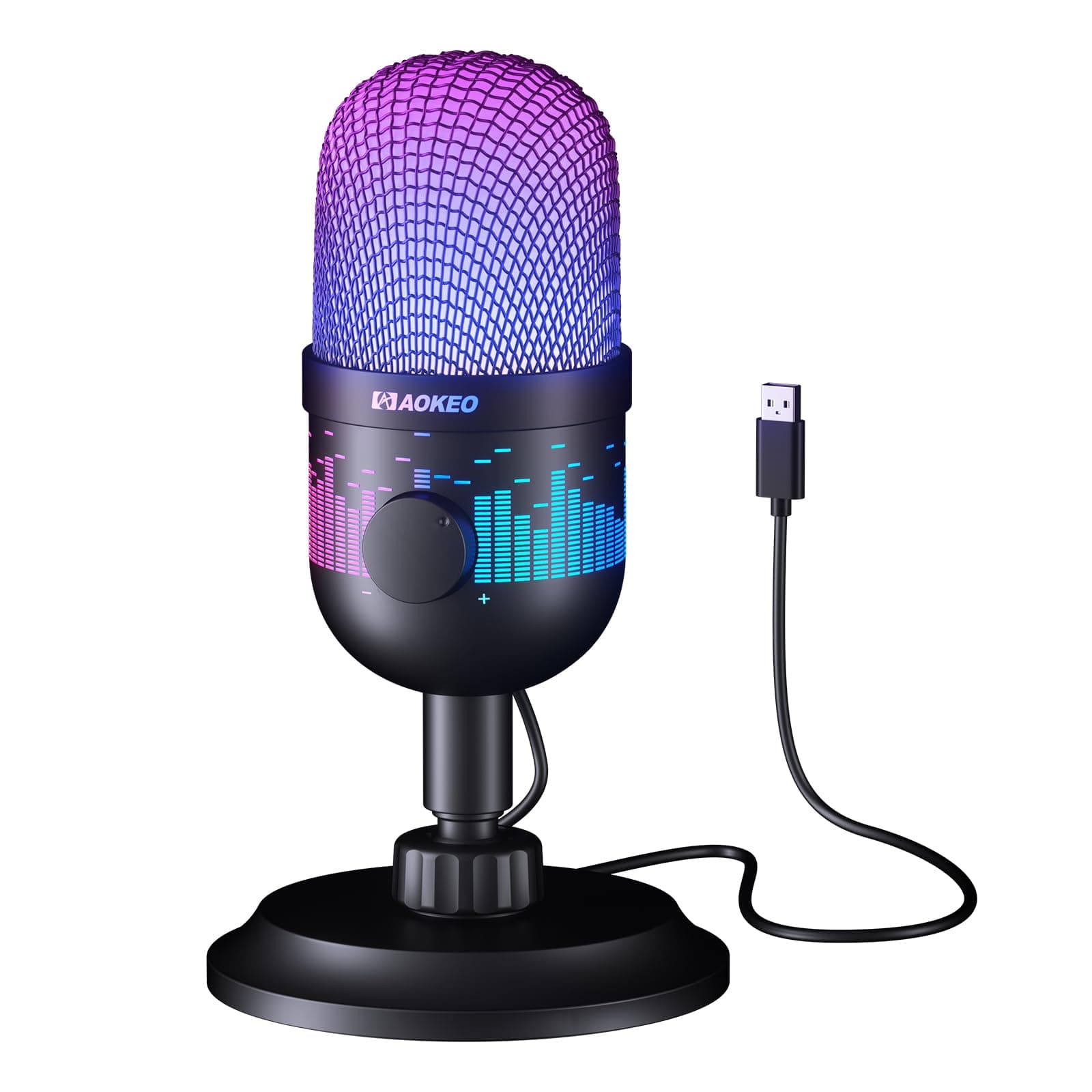 Aokeo Gaming Microphone, Capacitor Microphone for PC Mac PS 4/5 USB PC Podcast, YouTube Suitable for Recording Streaming with LED Light