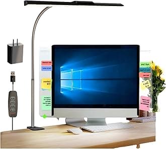 Desk Lamps For Home Office & 2 PCS Monitor Memo Board, Eye-Caring Desk Lamp With Clamp 3 Colors 10 Brightness Adjustable Clip ON Desk Light Ideal For Office, Study Desktop Deco and Space Saving