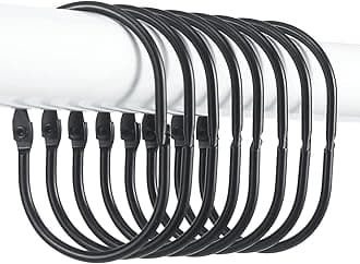 Goowin 12 Pcs Black Metal Shower Curtain Rings, Oval Snap Shower Hooks, Rustproof, Slides Smooth for Shower Curtain Rod