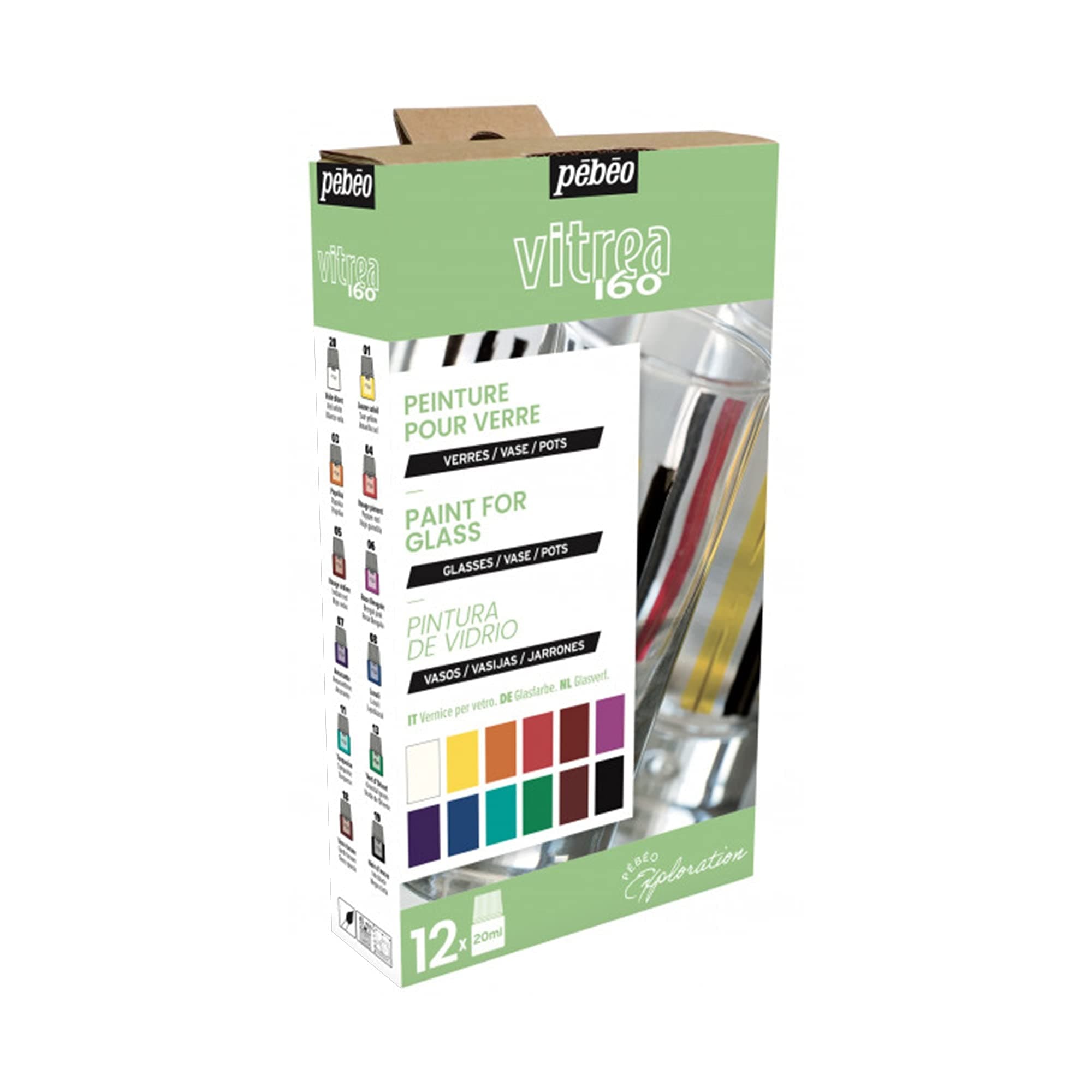 Pebeo Vitrea 160 Exploration Set Gloss 12 x 20ml, Assorted, 0.67 Fl Oz (Pack of 12)