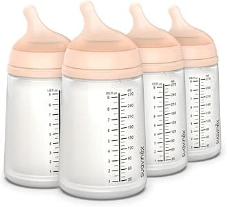 SuavinexZero Zero Anti Colic Baby Bottle, No 1 Spanish Baby Bottle Brand, Minimizes Bottle Rejection & Nipple Confusion, Perfect for Breastfeeding Babies, Medium Flow, 4 Pk 9 oz, Fair