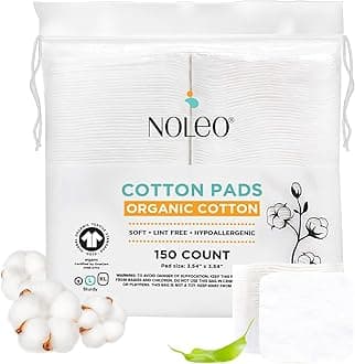 NOLEO Pure Organic Cotton Pads/Rounds for Face - Lint Free Biodegradable Hypoallergenic Makeup Remover Pads for Sensitive Skin - Beauty Personal Care Diaper Change Dry Wipes (L - 150 Count)