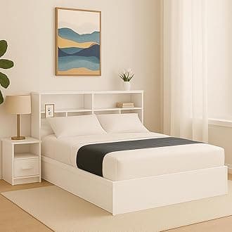 MATTERHORN Engineered Wood Bed in Teak Brown – Queen Size Double Bed with Box Storage and Headboard Storage (L1985 x W1560 x H300 mm) | Wooden Bed for Bedroom, Durable & Stylish Design (White Mist)